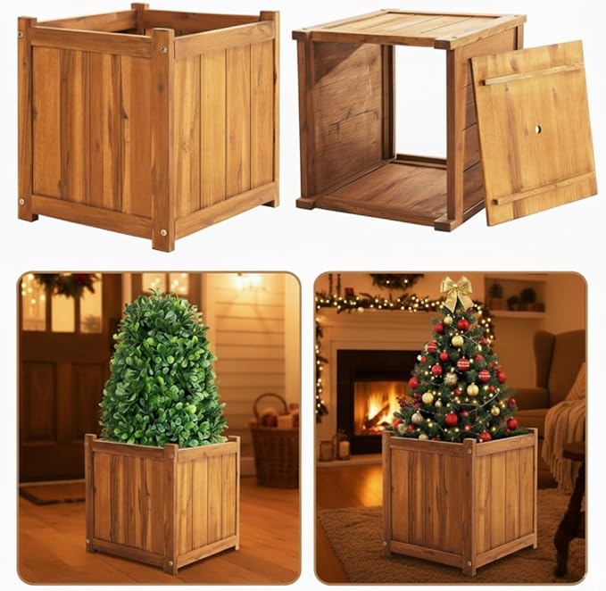 Idzo Set of 2 Hardwood Outdoor Flower Box, Durable Acacia Wood Flower Boxes by Idzo