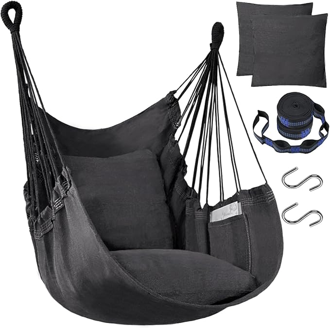 Halalona Hammock Chair Hanging Hammock Chair Rope Swing 2 Cushions by Halalona