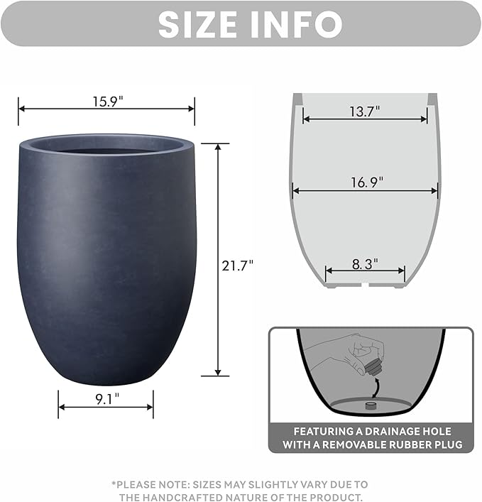 Kante Tall Concrete Planter, 21.7-Inch Height Charcoal Large Indoor Outdoor - Image 2
