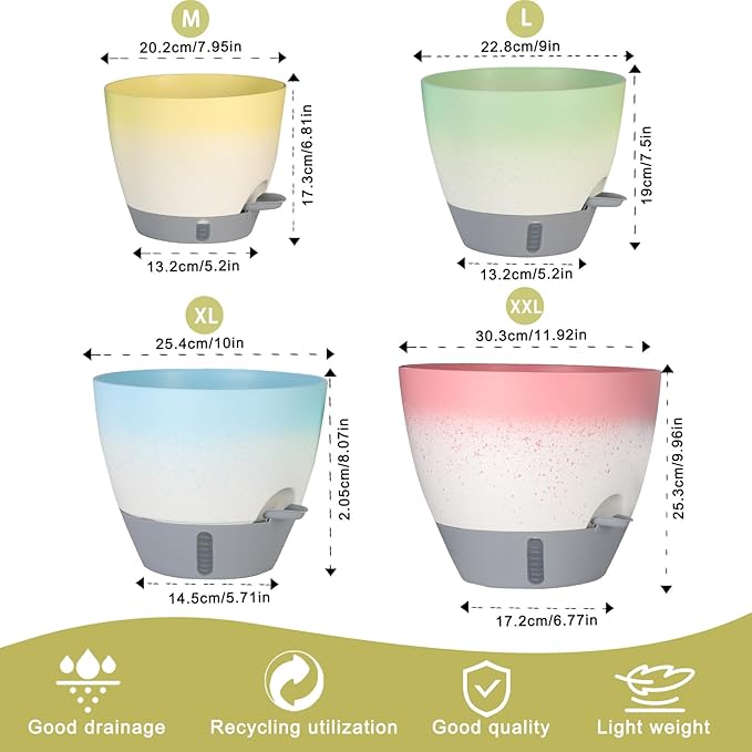 4-Piece Planter Set, 12/10/9/8-inch Self-Watering Pots - Image 2