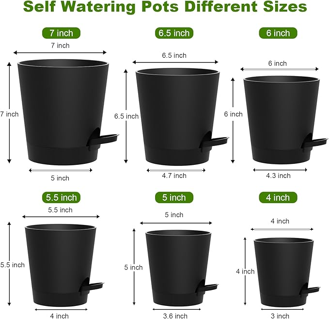 Self Watering Pots, 7/6.5/6/5.5/5/4 inch Flower Pots - Image 2