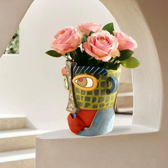 Picasso Abstract Face Flower Pot, Unique Resin Crafted Planter - Image 6