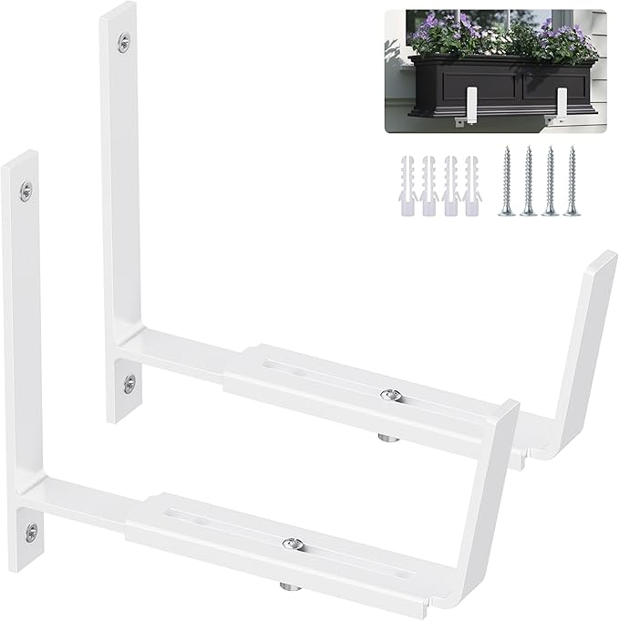 Y&M 2 Pack Adjustable Planter Brackets, Universal Window Box Mounting Hooks by YM