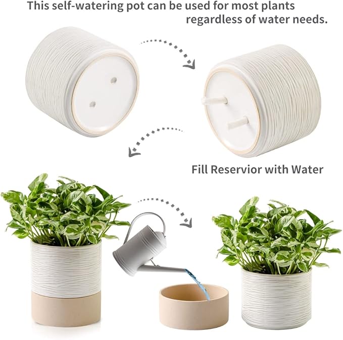 Nihow Self Watering Plant Pot: 6 Inch Ceramic Planter - Image 3