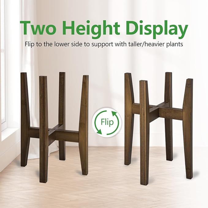 OERGKE Adjustable Plant Stand, Bamboo Mid Century Modern Indoor Plants Stands - Image 4