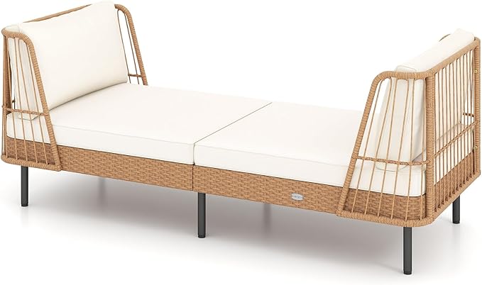 Tangkula Patio Rattan Daybed, Boho Outdoor Wicker Lounge Sofa by TANGKULA