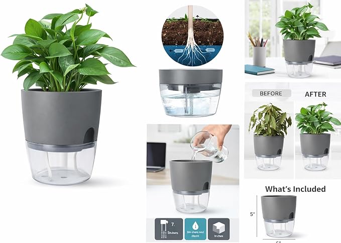 Self Watering Planter Pot with Upgraded Wick System – Modern Indoor Plant Pot - Image 3