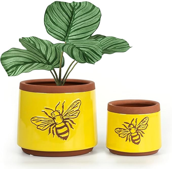YBX Terracotta Pots Inch with Drainage Holes, Bee Decor, Ceramic Pots by YBXYIBOXUAN