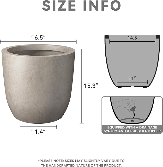 Kante 16.5" Dia Round Concrete Planter, Large Outdoor Modern Indoor Decorative - Image 2