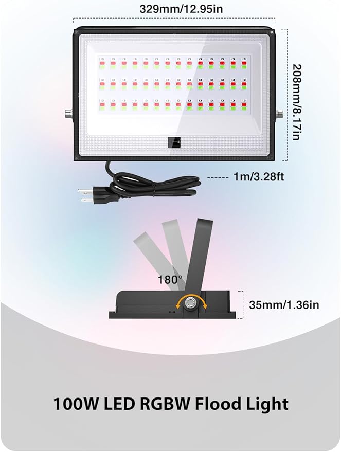 Onforu 2 Pack RGBW LED Flood Light 800W Equivalent, 100W Color Changing - Image 9