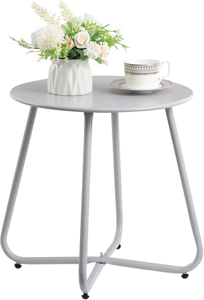 HollyHOME Round Metal Side Table, Rust-Resistant Patio Small Plant Stand by HollyHOME