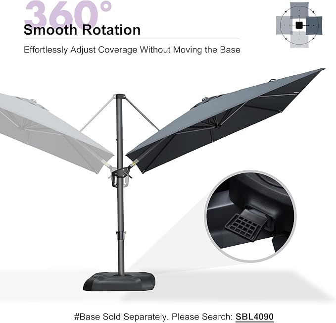 PURPLE LEAF 8 Feet Patio Umbrella Outdoor Cantilever Square Umbrella Aluminum - Image 7