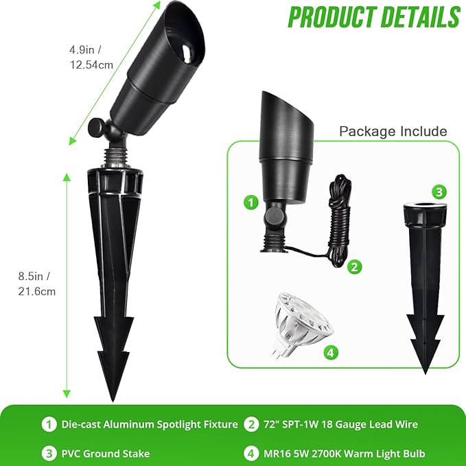Wowlite 12V Low Voltage Landscape Lighting, Adjustable LED Outdoor Spotlights - Image 8