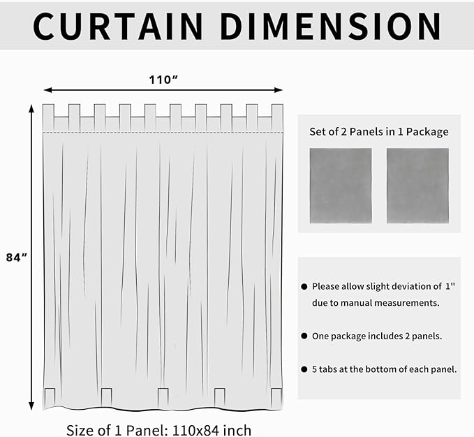 Easy-Going Outdoor Patio Curtains Detachable Tab Top Windproof Weatherproof - Image 6