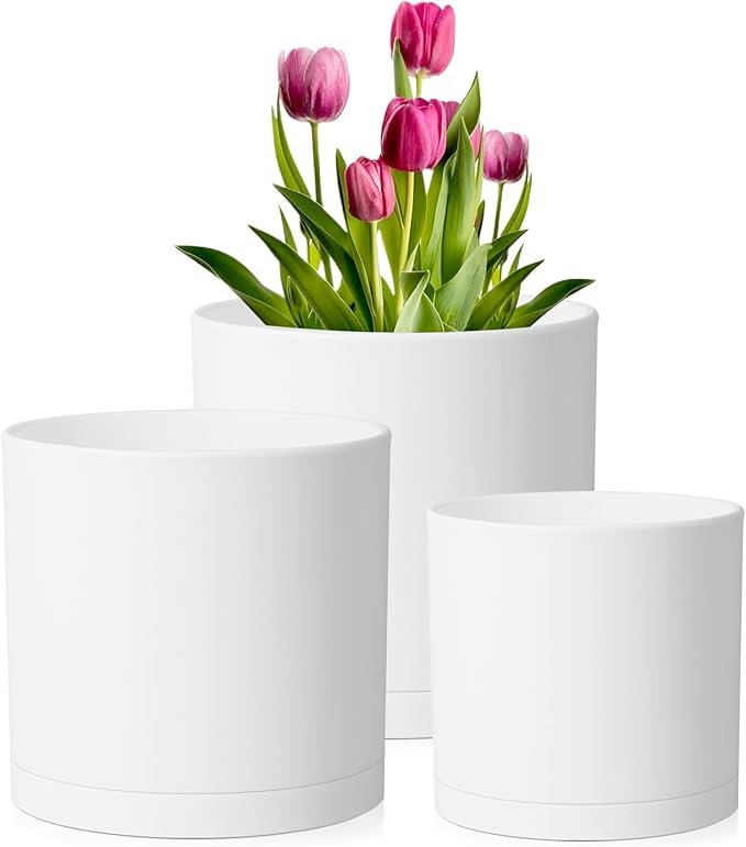 8/7/6 inch Plant Pots, Decorative Plastic Planters by Meowell