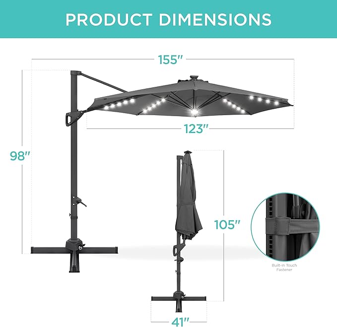 Best Choice Products 10ft Solar LED Cantilever Patio Umbrella, 360-Degree - Image 7