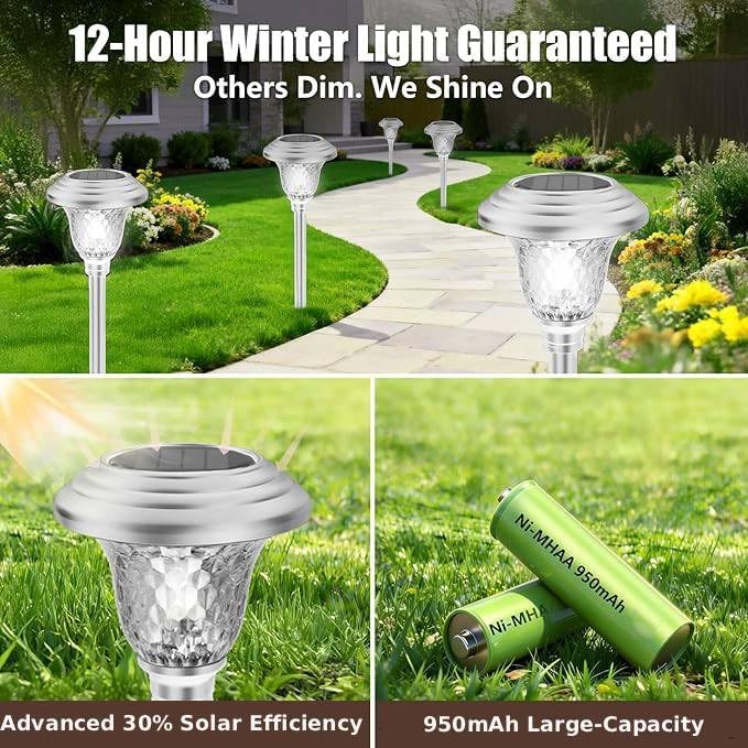 BEAU JARDIN 8 Pack Solar Pathway Lights White+ Color Changing Stainless Steel 3 - Image 6