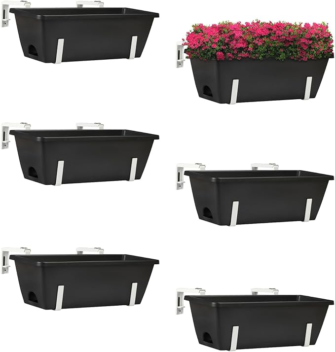 ETELI Railing Planter 6 Pack, 16.9 Inch Window Basket Deck Boxes Plastic Flower by ETELI