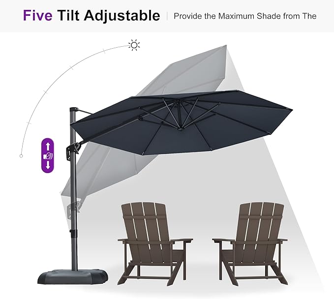 PURPLE LEAF 10 Feet Patio Umbrella Outdoor Cantilever Round Umbrella Aluminum - Image 6
