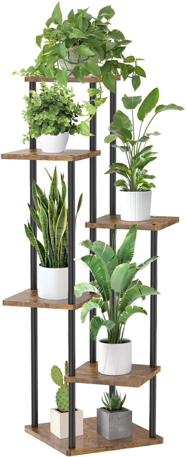 6 Tier Tall Plant Stand Indoor Outdoor, Large Wood Metal Planter Shelf Holder by Oppro