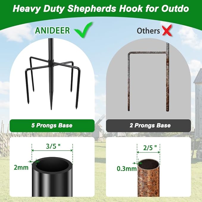 48 Inch Shepherds Hooks for Outdoor, Heavy Duty Bird Feeder Pole - Image 3