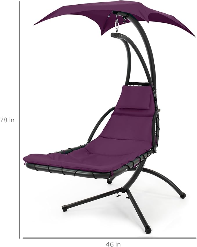 Best Choice Products Outdoor Hanging Curved Steel Chaise Lounge Chair Swing - Image 2