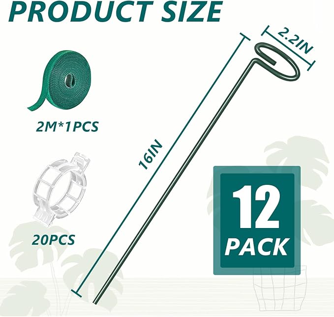 MAFONE 12 Pack 16inch Plant Support Stakes, Plant Stick Garden Single Stem - Image 2