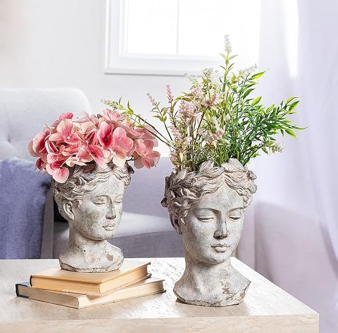 Abbott Collection Goddess Head Planter – Large Cement Indoor and Outdoor - Image 8