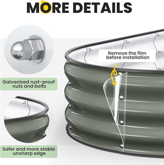 Galvanized Raised Garden Bed 6x3x1 FT, Oval Metal Raised Garden Bed Outdoor - Image 4