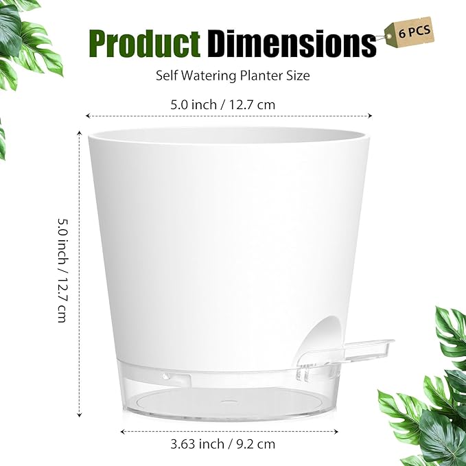 Plant Pots 5 Inch Self Watering Pots, 6 Pack Plastic Planters - Image 5