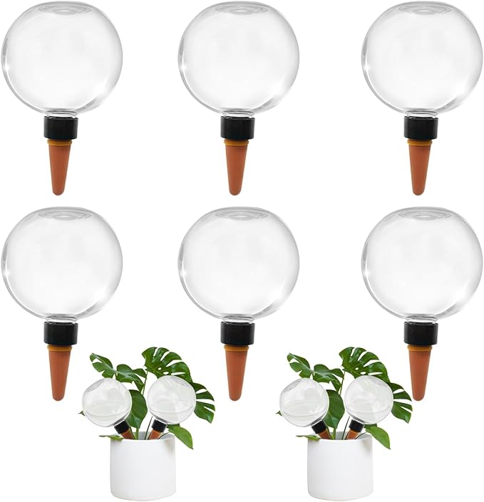 6 Pack Self Watering Globes for Indoor Plant Plastic Water Bulbs 17.5 oz by GEWOSI