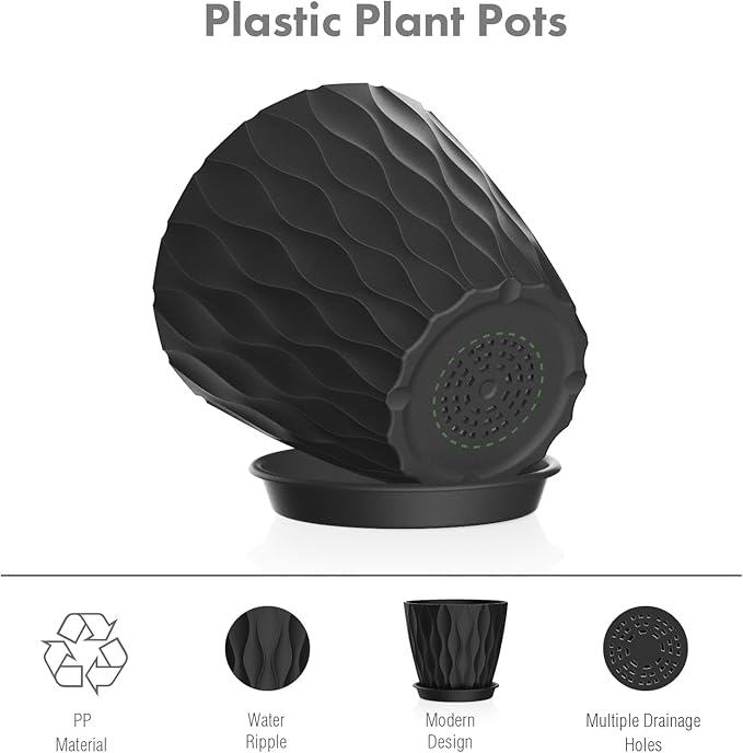 6 inch Plant Pots, 5 Pack Flower Pots - Image 4