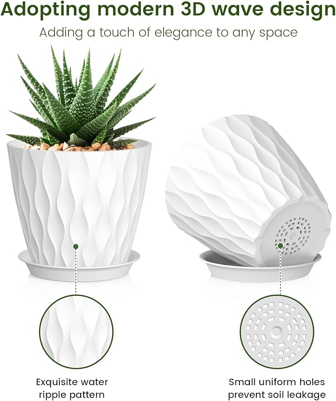 5 inch Plant Pots for Indoor Outdoor Plants, 6 Pack Thick Nursery Pots - Image 3