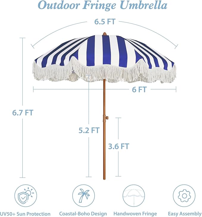 AMMSUN Boho Fringe Umbrella Outdoor Patio, 6.5ft UPF50+ Picnic Umbrella - Image 7