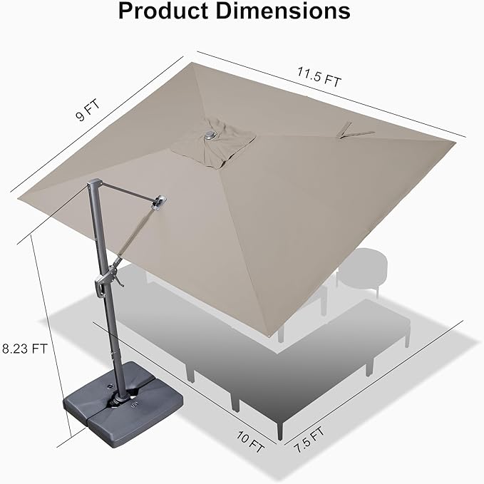 PURPLE LEAF Patio Umbrella 9' X 11.5' Rectangle Cantilever Umbrella Large - Image 9