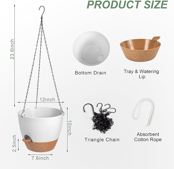 Hanging Planters for Indoor Outdoor Plants, 1 Set Self Watering Hanging Pot - Image 3