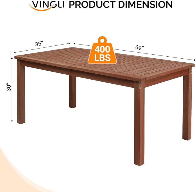VINGLI 69-inch Large Outdoor Wood Dining Table - Image 3