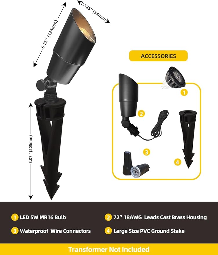 COLOER Brass Low Voltage Landscape Spotlight 6-Pack - Image 4