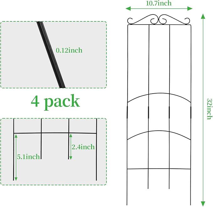 32 Inch Metal Plant Trellis for Climbing Plants Outdoor，4 Pack Garden Trellis - Image 2