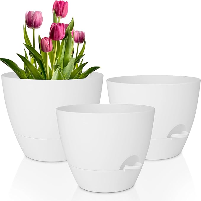 Plant Pots 12/10/9 Inch Self Watering Pots, Plastic Flower Pots, Nursery by QRRICA
