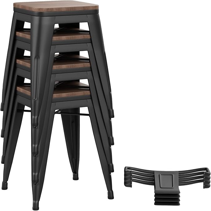 Yongchuang 18" Bar Stools Set of 4 Metal Stackable Short Stools - Image 6