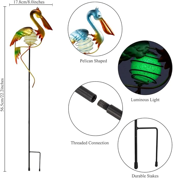 3Pcs Pelican Decorative Garden Stakes, 56.5''H Waterproof Glow in The Dark - Image 3