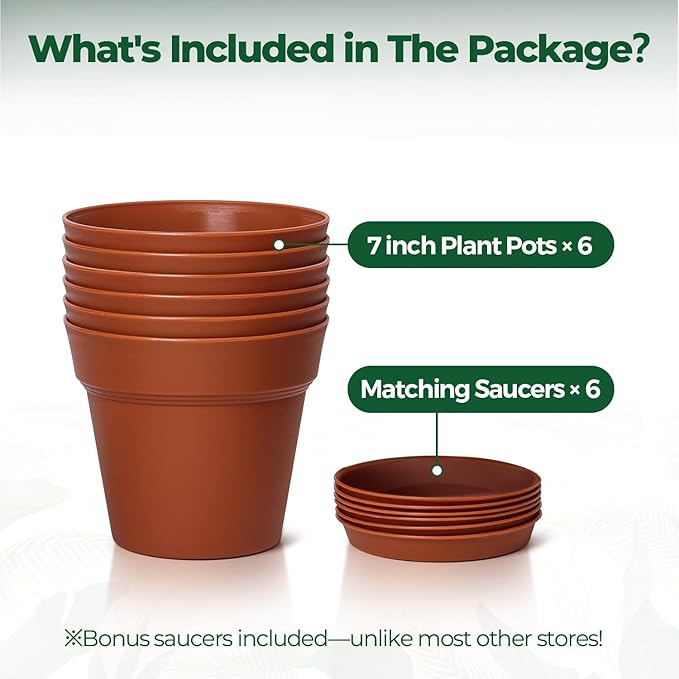 T4U 7.5 Inch Plant Pots 6 Pcs, Flower Pots - Image 6