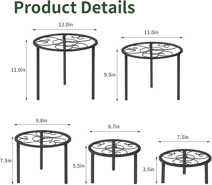 5-piece set of metal plant potted flower racks, heavy-duty flower pot plant - Image 5