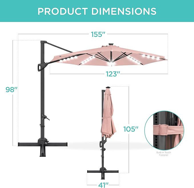 Best Choice Products 10ft Solar LED Cantilever Patio Umbrella, 360-Degree - Image 7