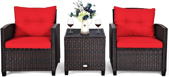 Tangkula 3 Pieces Patio Furniture Set, PE Rattan Wicker 3 Pcs Outdoor Sofa Set - Image 9