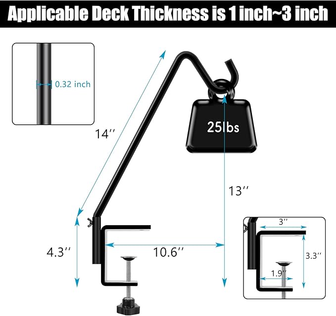 FEED GARDEN 2 Pack 14 Inch Deck Hook, Deck Bird Feeder Hanger, Applicable Deck - Image 3