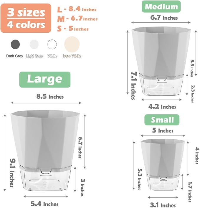 5 Pack Self Watering Plant Pots 5/6.7/8.4 In Self Watering Planters - Image 5