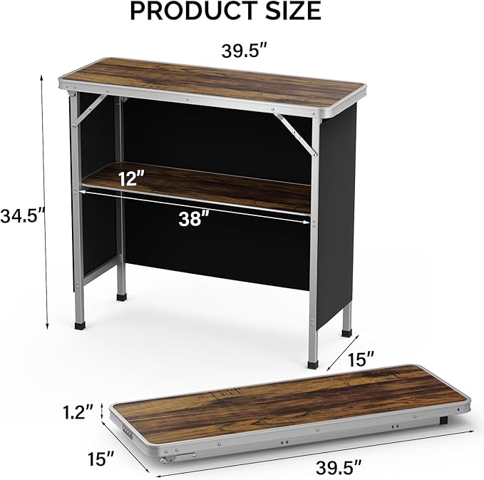VINGLI Portable Bar Table, 2-Tier Shelves, Mobile Bar Table - Image 3