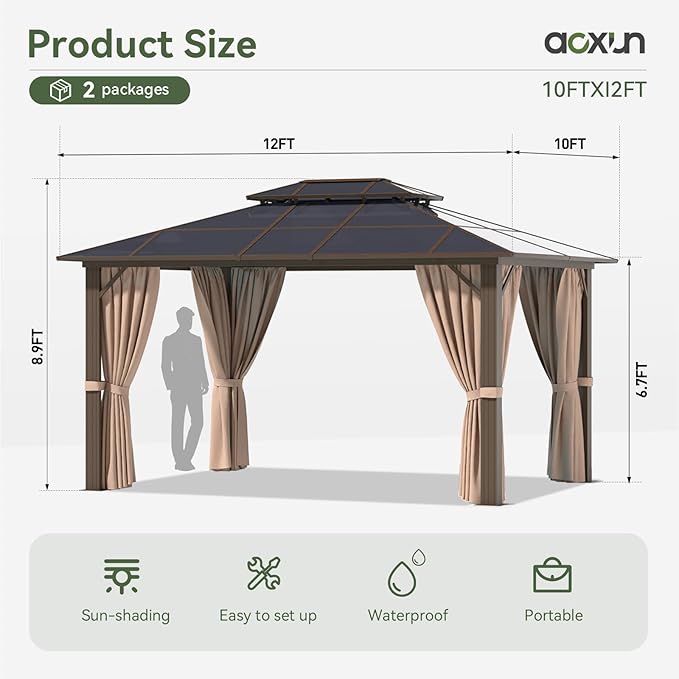 Aoxun 10'x12' Hardtop Gazebo, Aluminum Frame Permanent Pavilion - Image 9